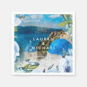 Serviette En Papier Santorin bleu floraux mariages été serviettes