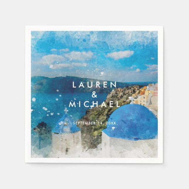 Serviette En Papier Santorini grèce mariage d'été serviettes (Devant)