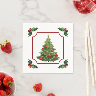 Serviette En Papier Sapin de Noël avec houx