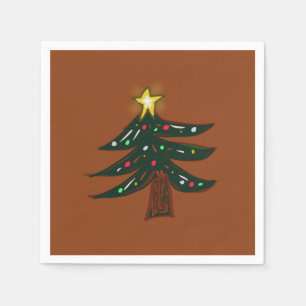 Serviette En Papier Sapin de Noël Dessiné à la Main Marron