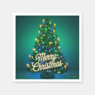 Serviette En Papier Sapin de Noël festif avec Joyeux Noël néon