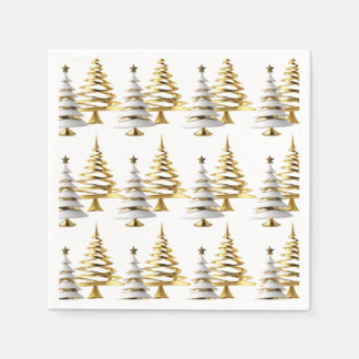 Serviette En Papier Sapin de Noël hivernal thème férié blanc or