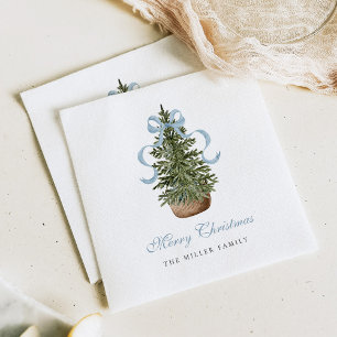 Serviette En Papier Sapin de Noël Ruban Préparé Bleu Noël