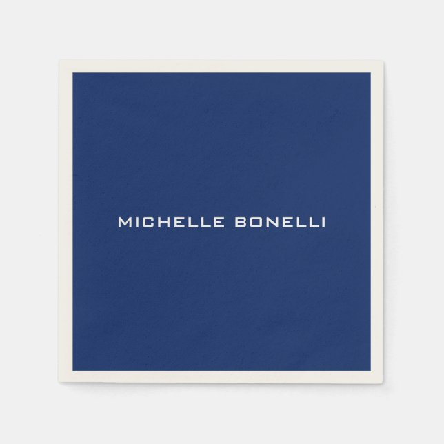 Serviette En Papier Sapphire Bleu Minimaliste Plaque Lisible Moderne (Devant)