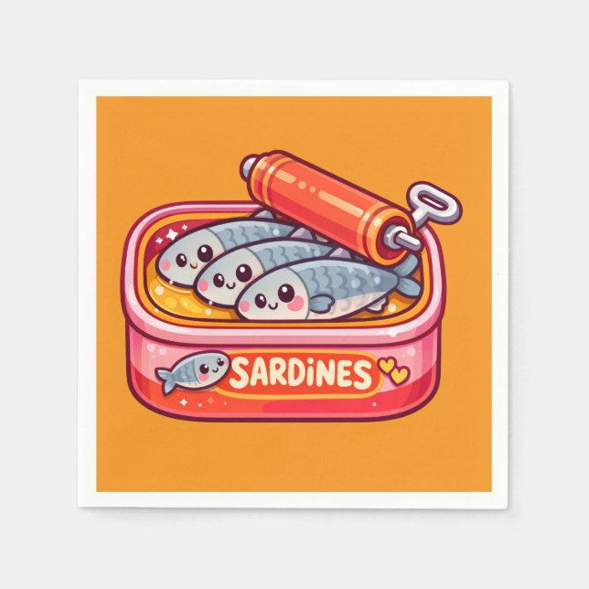 Serviette En Papier Sardines Mignonnes Dessin Animé Poisson (Devant)