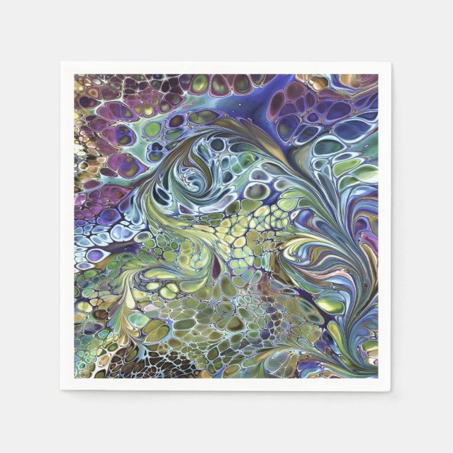 Serviette En Papier Sauge vert olive, bleu violet bordeaux abstrait (Devant)