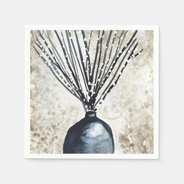 Serviette En Papier Saule dans l'aquarelle du vase (Devant)