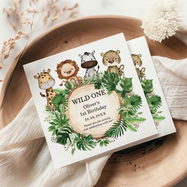 Serviette En Papier Sauvage Tropical Une Jungle Safari Vert Anniversai (Créateur téléchargé)
