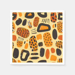 Serviette En Papier "Savanna Pop : Vibes tribales en orange et noir"