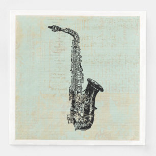 Serviette En Papier Saxophone Vintage Mint Green Music Art