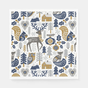 Serviette En Papier Scandinavie Woodland Animaux Snowflakes Noël