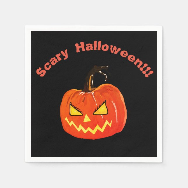 Serviette En Papier Scary Halloeen Cocktail Napkin Citrouille (Devant)
