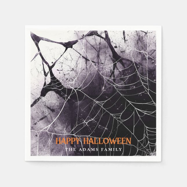 Serviette En Papier Scary Spider Web Happy Halloween Nom personnalisé (Devant)