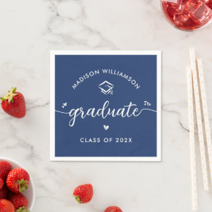Serviette En Papier Scénario de remise de diplômes bleu Cœurs Casquett
