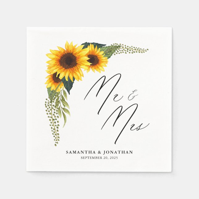 Serviette En Papier Scénario de tournesol rustique M. et Mme Mariage (Devant)