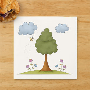 Serviette En Papier Scène de la nature des abeilles et des arbres avec