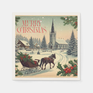 Serviette En Papier Scène de Noël classique/Vintage