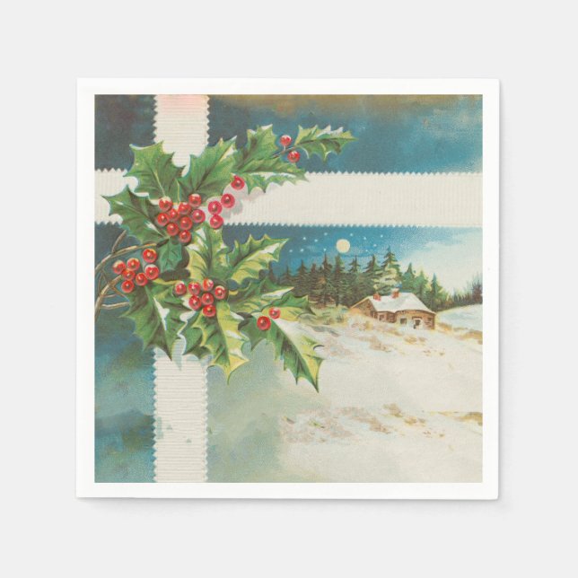 Serviette En Papier Scène de Noël Hiver de neige blanche (Devant)