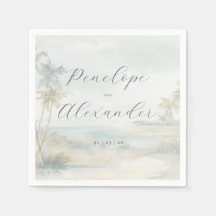 Serviette En Papier Scène de plage à l'aquarelle aux tons pastels apai