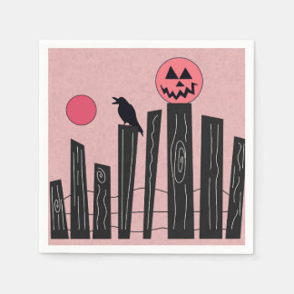 Serviette En Papier Scène d'Halloween avec plaques de papier rose