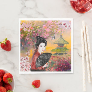 Serviette En Papier Scène Japonaise Avec Une Femme