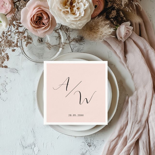 Serviette En Papier Schlicht élégant Monogramm Blush (Créateur téléchargé)
