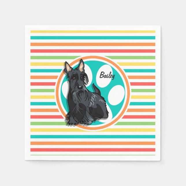 Serviette En Papier Schnauzer ; Bright Rainbow Stripes (Devant)