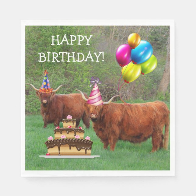 Serviette En Papier Scottish Highland Steer Anniversaire Papier Napkin (Devant)