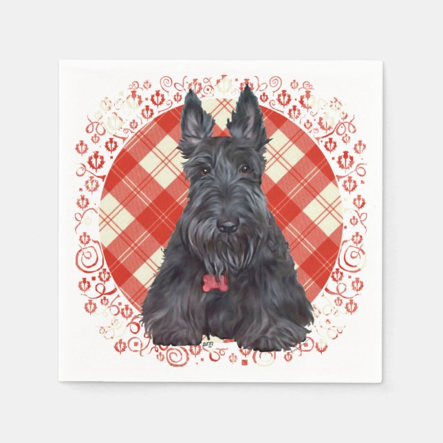 Serviette En Papier Scottish terrier on tartan (Devant)