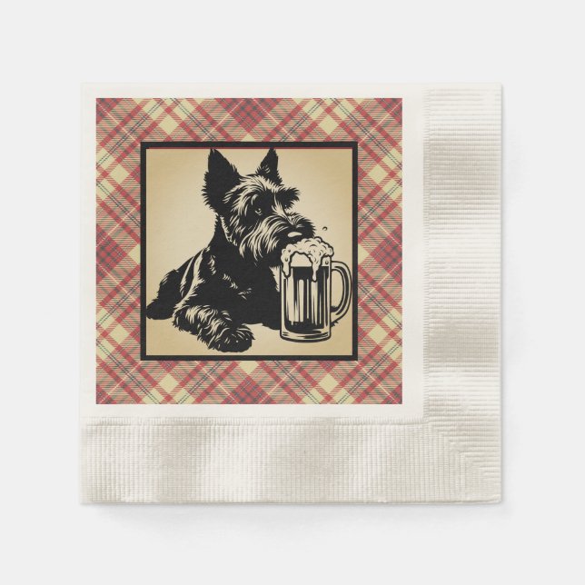 Serviette En Papier Scottish Terrier Tartan Plaid Earthtones (Devant)
