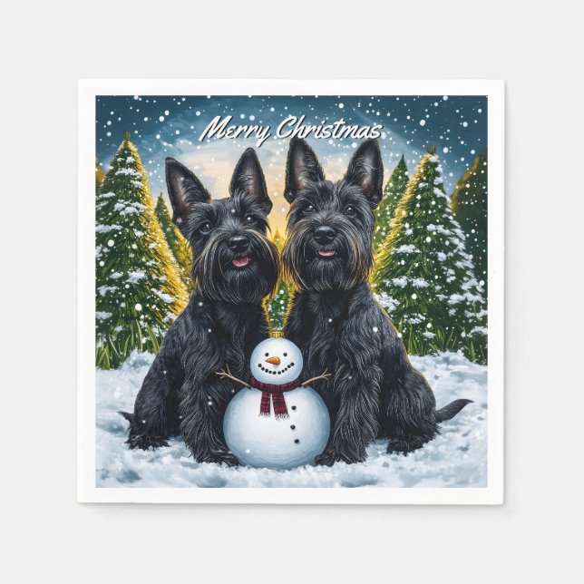 Serviette En Papier Scottish Terriers et Noël des Snowman (Devant)
