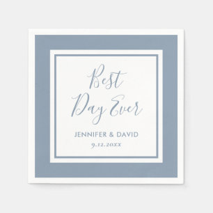 Serviette En Papier Script bleu Dusty moderne Best Day Ever Mariage