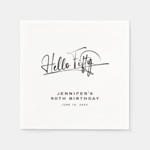 Serviette En Papier Script Bonjour Cinquante Anniversaire Minimaliste
