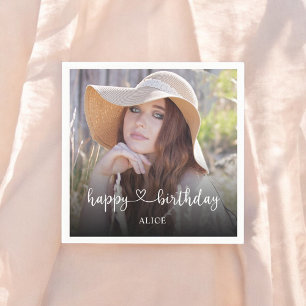 Serviette En Papier Script cardiaque Calligraphie photo Joyeux anniver