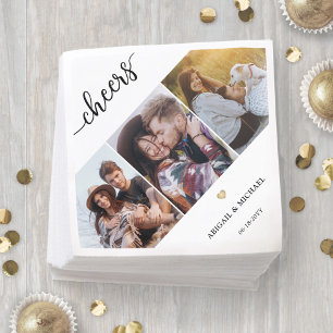 Serviette En Papier Script Chefs 3 Photo Collage & Gold Heart Mariage