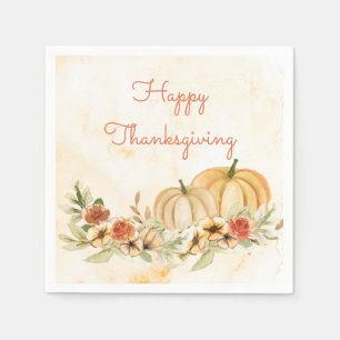 Serviette En Papier Script d'aquarelle florale Citrouille Thanksgiving