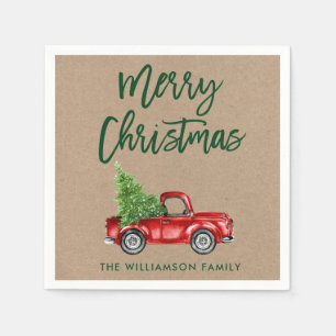 Serviette En Papier Script de brosse verte Kraft Camion Vintage de Noë