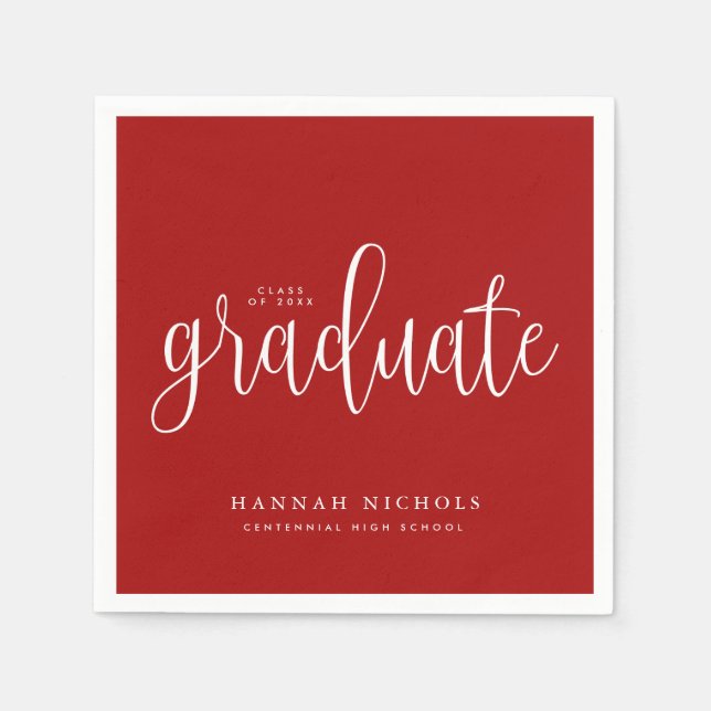 Serviette En Papier Script de calligraphie moderne Graduation rouge (Devant)
