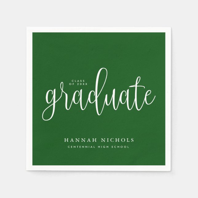 Serviette En Papier Script de calligraphie moderne Graduation verte (Devant)