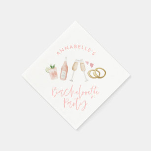 Serviette En Papier Script de cocktail moderne rose girly bachelorette