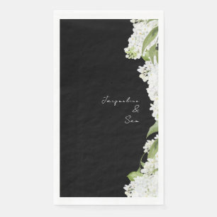 Serviette En Papier Script de Mariage Black White Hydrangeas