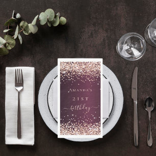 Serviette En Papier Script de nom or rose Bourgogne