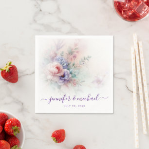Serviette En Papier Script de typographie personnalisé Fleurs Mariage 