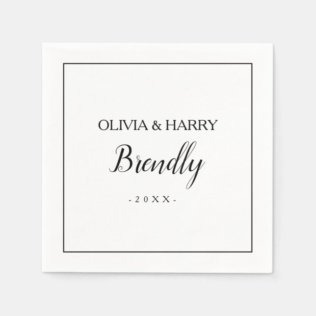 Serviette En Papier Script élégant | Papier Mariage blanc Napkin (Devant)