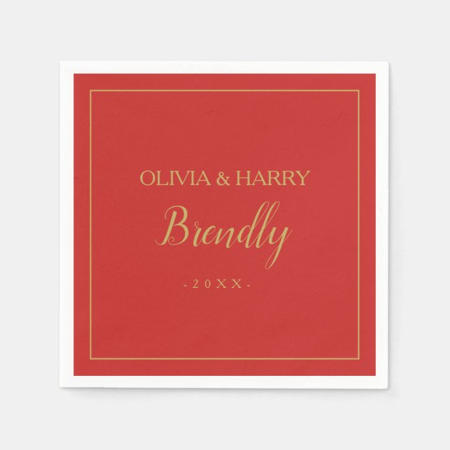 Serviette En Papier Script élégant | Papier rouge de Noël Napkin (Devant)