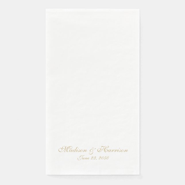 Serviette En Papier Script en or classique noms personnalisés date mar (Devant)
