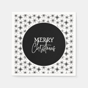 Serviette En Papier Script Joyeux Noël Flocons de neige noirs   