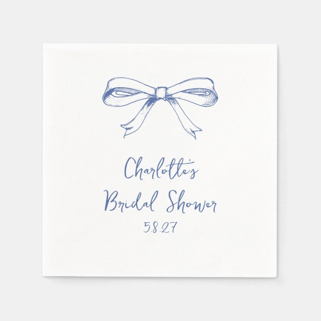 Serviette En Papier Script manuscrit Coquette Bow Fête des mariées ble (Devant)