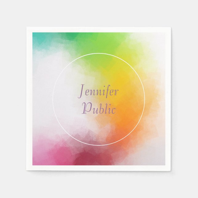 Serviette En Papier Script manuscrit Moderne Couleurs vives Modèle (Devant)