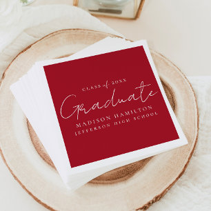 Serviette En Papier Script manuscrit moderne Graduation rouge